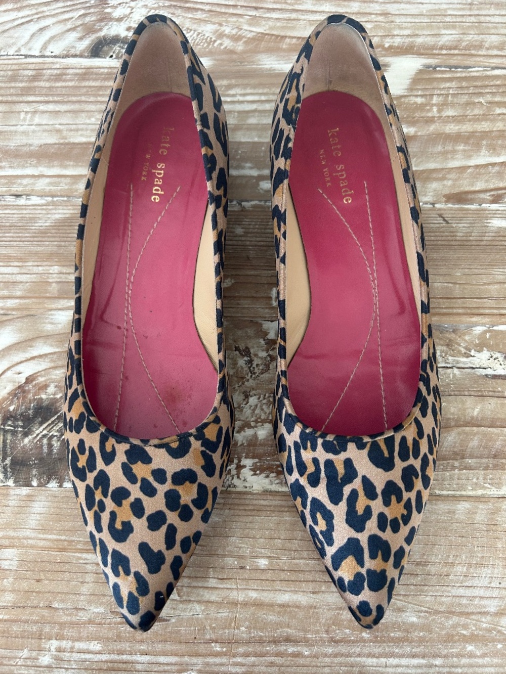 Kate Spade Charlie Leopard Print Satin Pointed Toe Flats Sz 9
